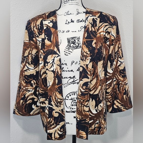 Alfred Dunner Jackets & Blazers - Alfred Dunner Women’s Floral Open Front Blazer Jacket Size 14P Blue Brown Tan